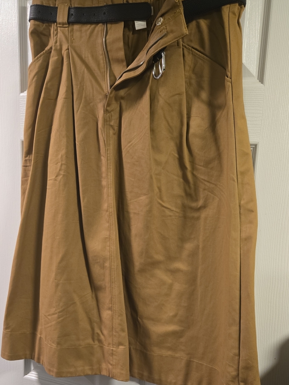 H&M Tan Pleated A-Line Skirt with Belt Detail